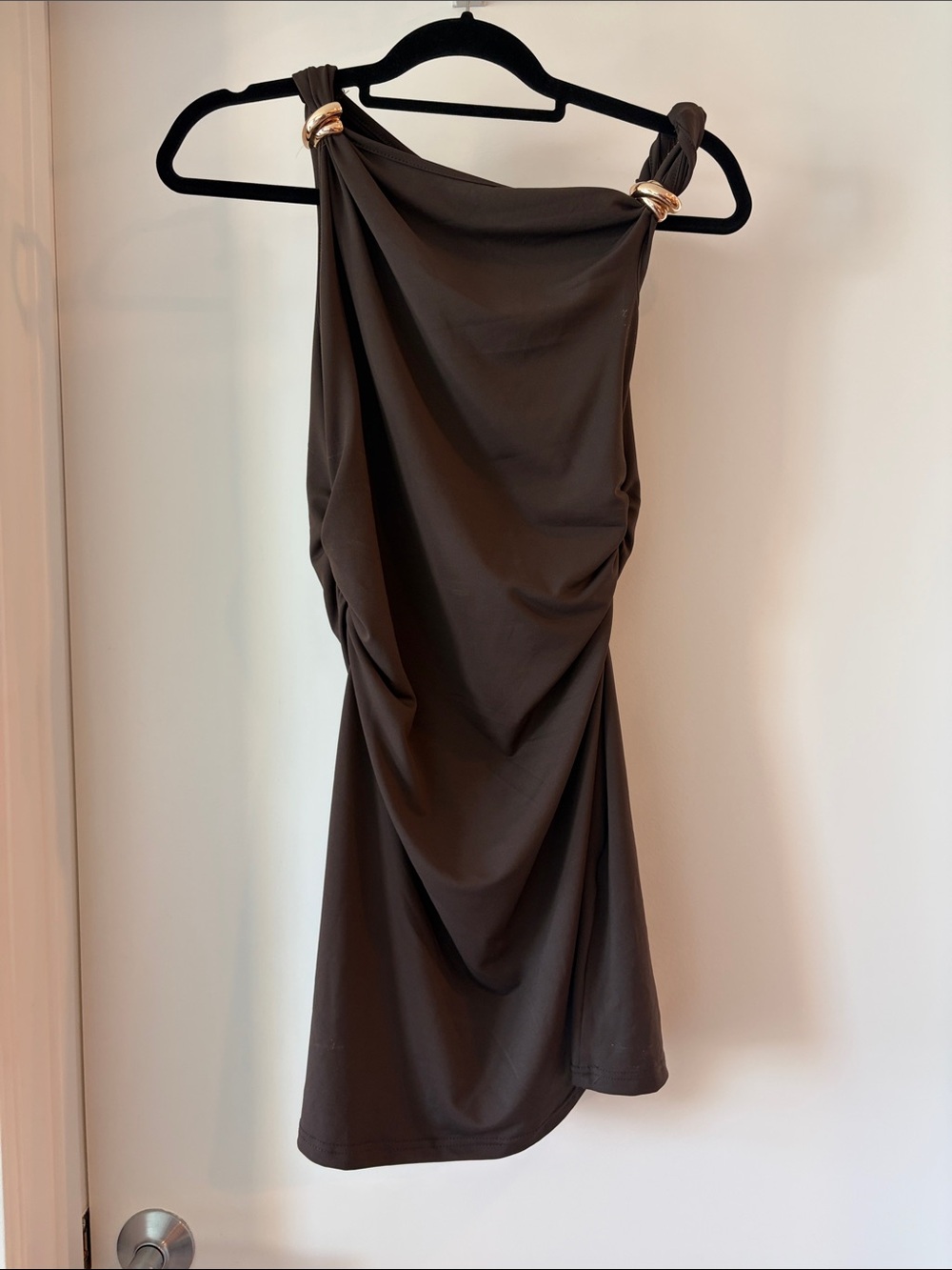 Asymmetrical One-Shoulder Ruched Brown Bodycon Dress